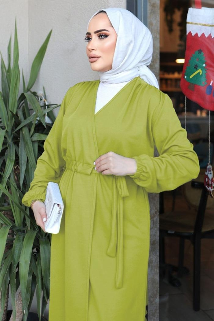 Tünel Kemerli Kimono 1428 - Yağ Yeşili