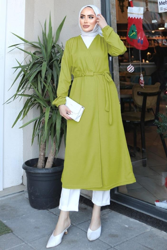Tünel Kemerli Kimono 1428 - Yağ Yeşili