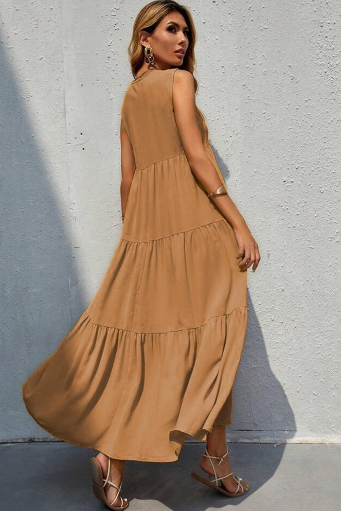 V Yaka Bürümcük Elbise 881 - Vizon