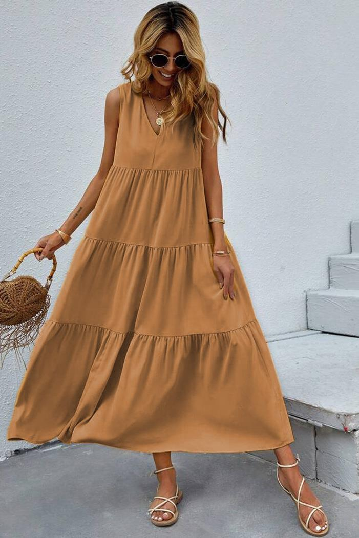 V Yaka Bürümcük Elbise 881 - Vizon