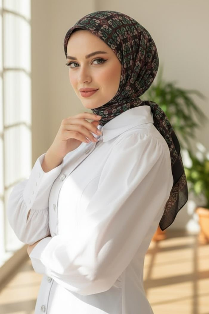 Vette Desenli Soft Eşarp 1183 - Haki