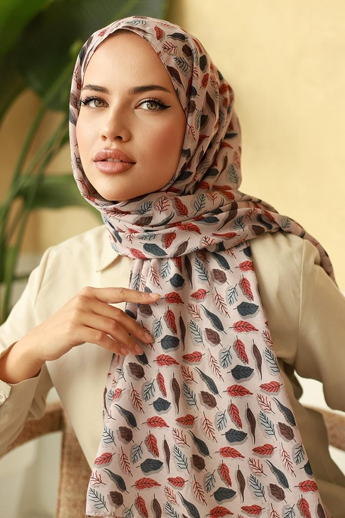 Yaprak Desen Soft Şal 611 - Pudra