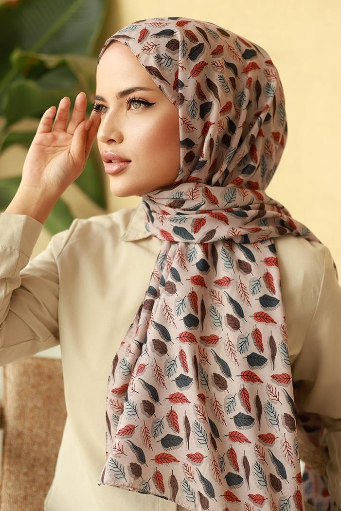 Yaprak Desen Soft Şal 611 - Pudra