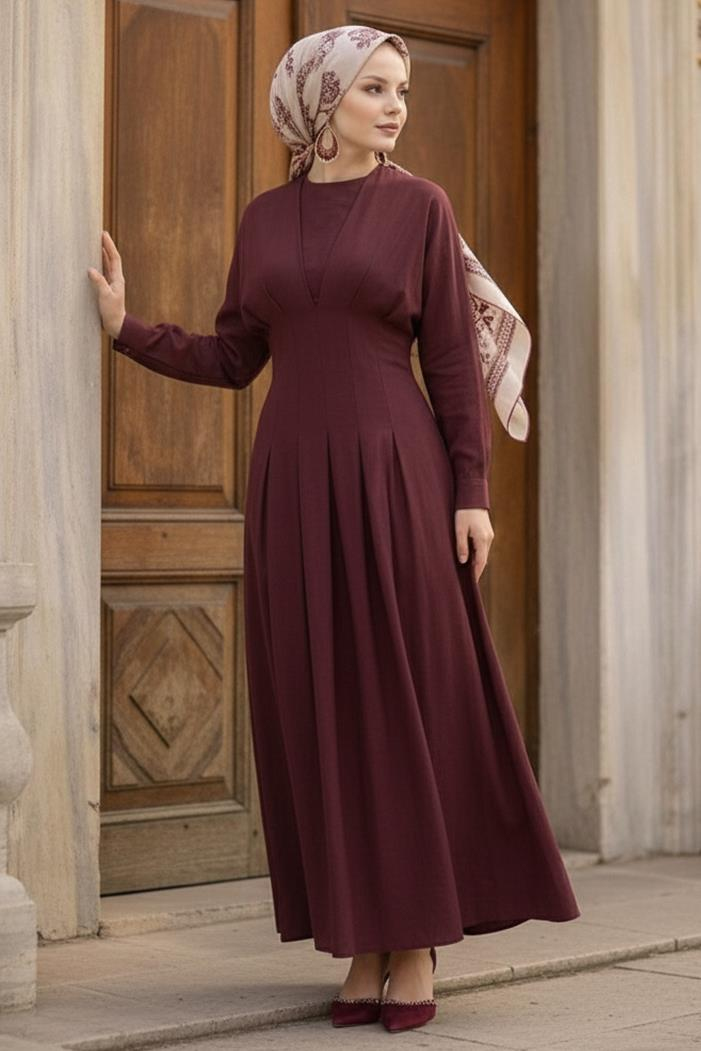 Yarasa Kol Modal Elbise 1700 - Bordo