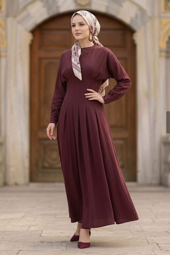 Yarasa Kol Modal Elbise 1700 - Bordo