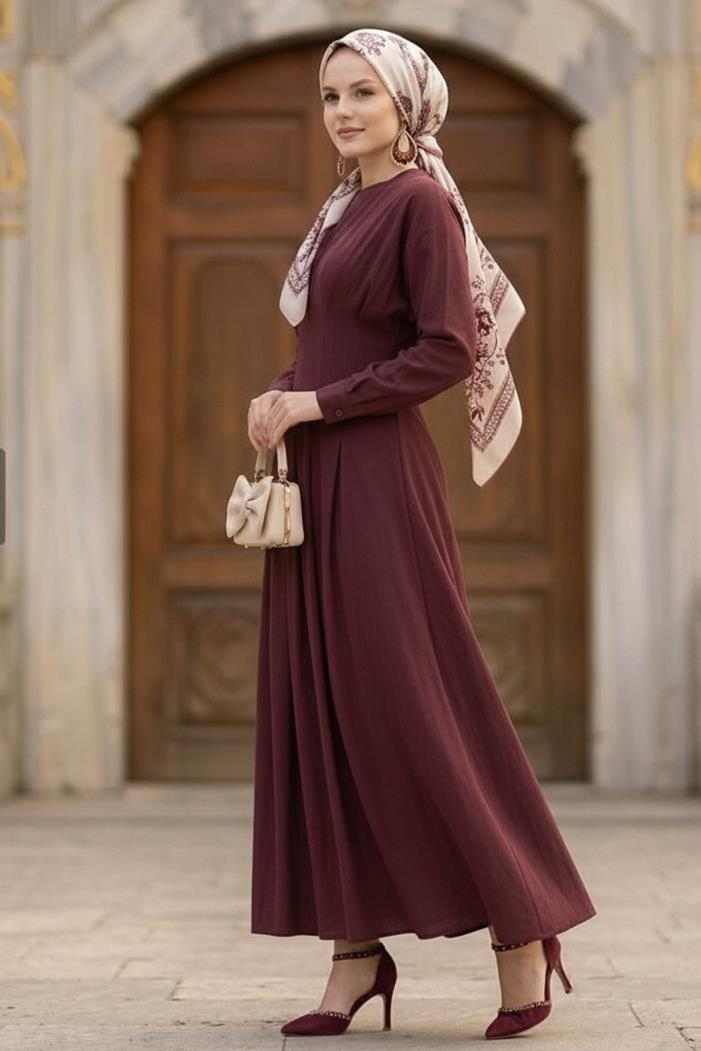 Yarasa Kol Modal Elbise 1700 - Bordo