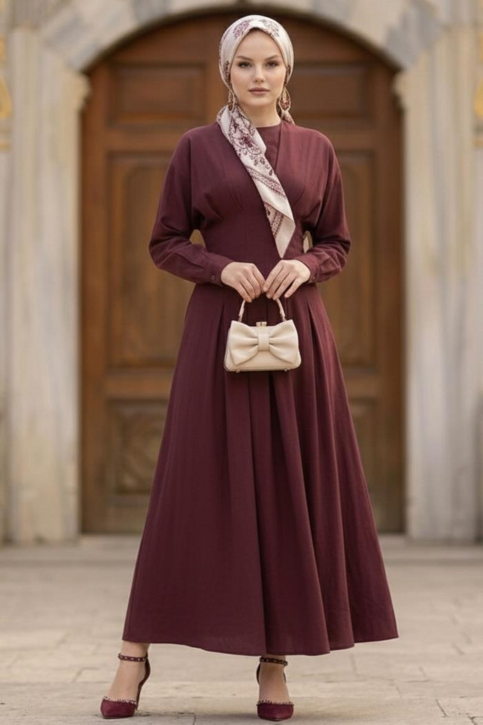 Yarasa Kol Modal Elbise 1700 - Bordo