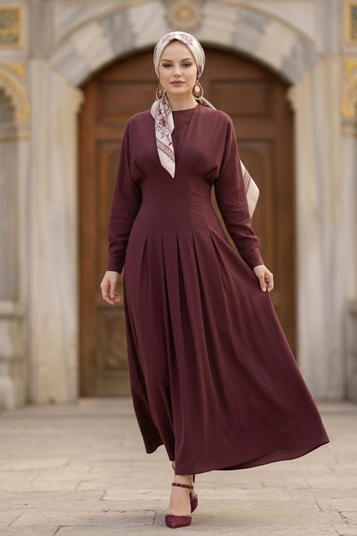 Yarasa Kol Modal Elbise 1700 - Bordo