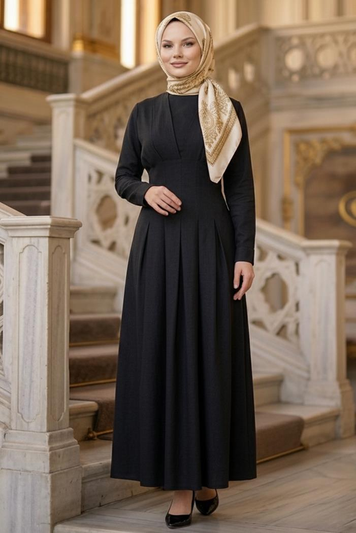 Yarasa Kol Modal Elbise 1700 - Siyah