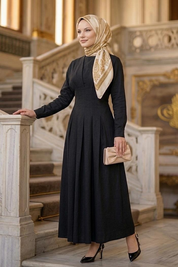 Yarasa Kol Modal Elbise 1700 - Siyah