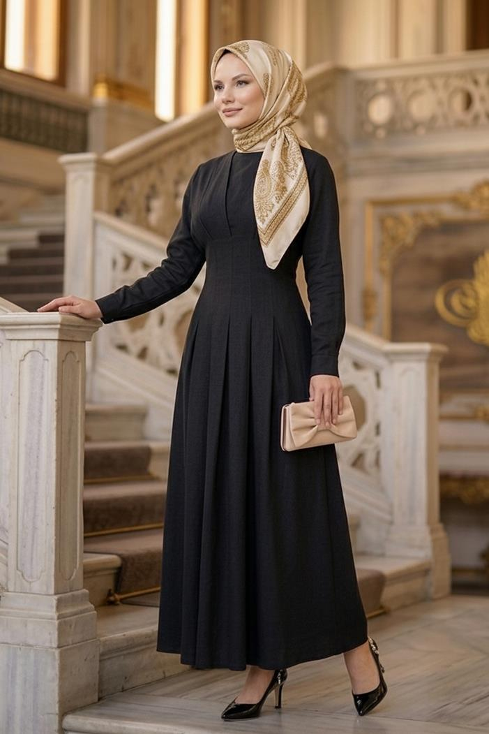 Yarasa Kol Modal Elbise 1700 - Siyah