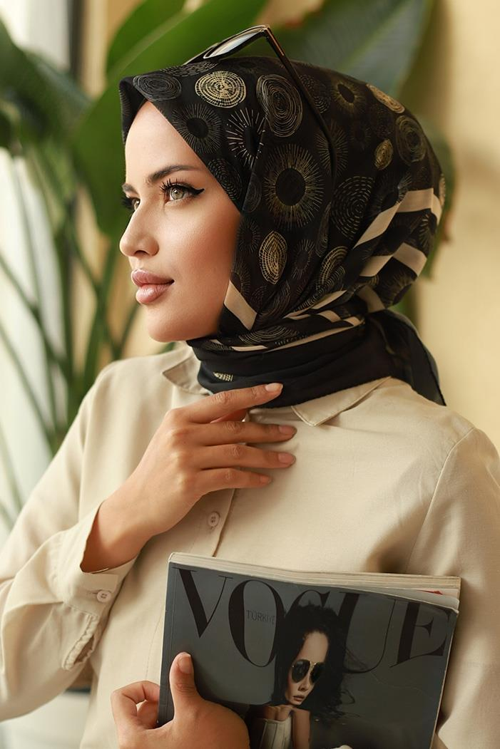 Yuvarlak Desen Soft Eşarp 641 - Siyah
