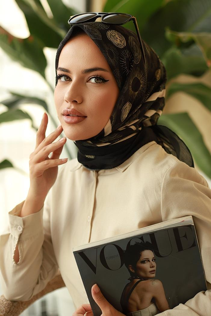 Yuvarlak Desen Soft Eşarp 641 - Siyah