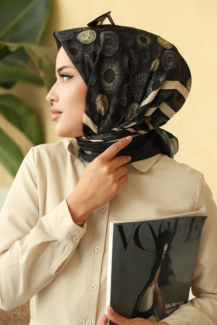 Yuvarlak Desen Soft Eşarp 641 - Siyah