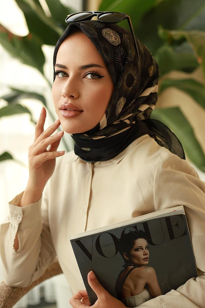 Yuvarlak Desen Soft Eşarp 641 - Siyah