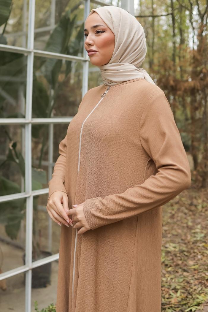 Zeyel Boydan Fermuarlı Ferace 1247 - Vizon