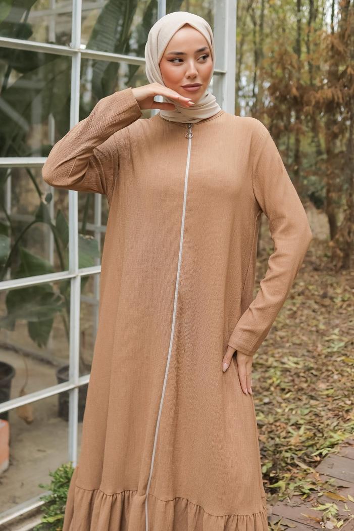 Zeyel Boydan Fermuarlı Ferace 1247 - Vizon