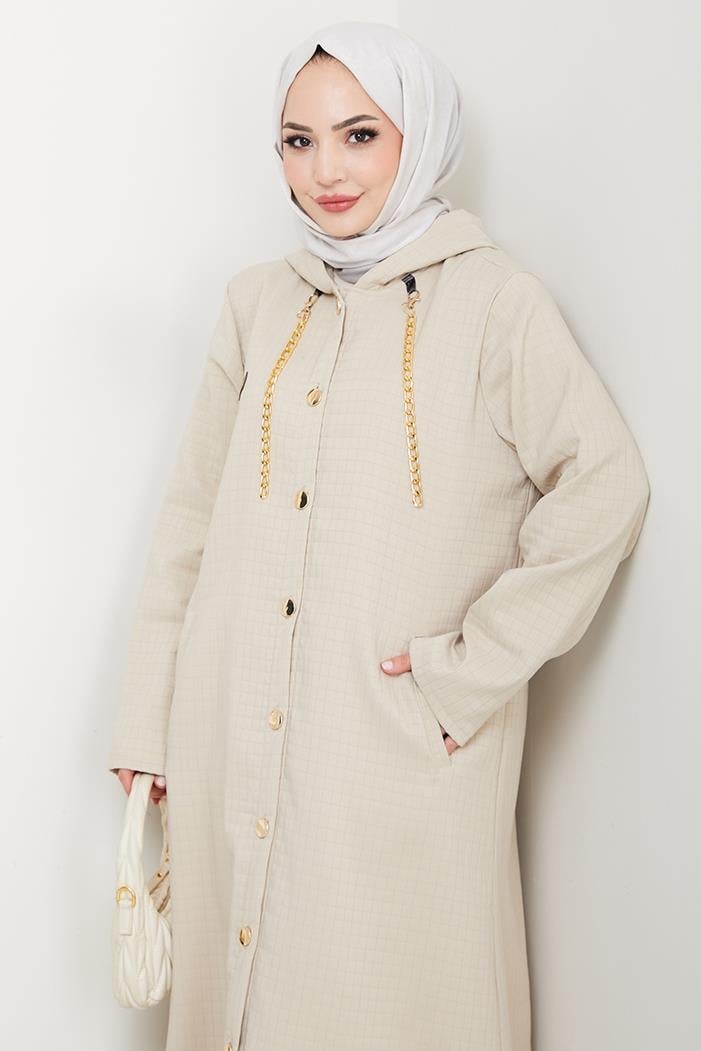 Zincir Detay Düğmeli Kapitone Kap 1647 - Taş