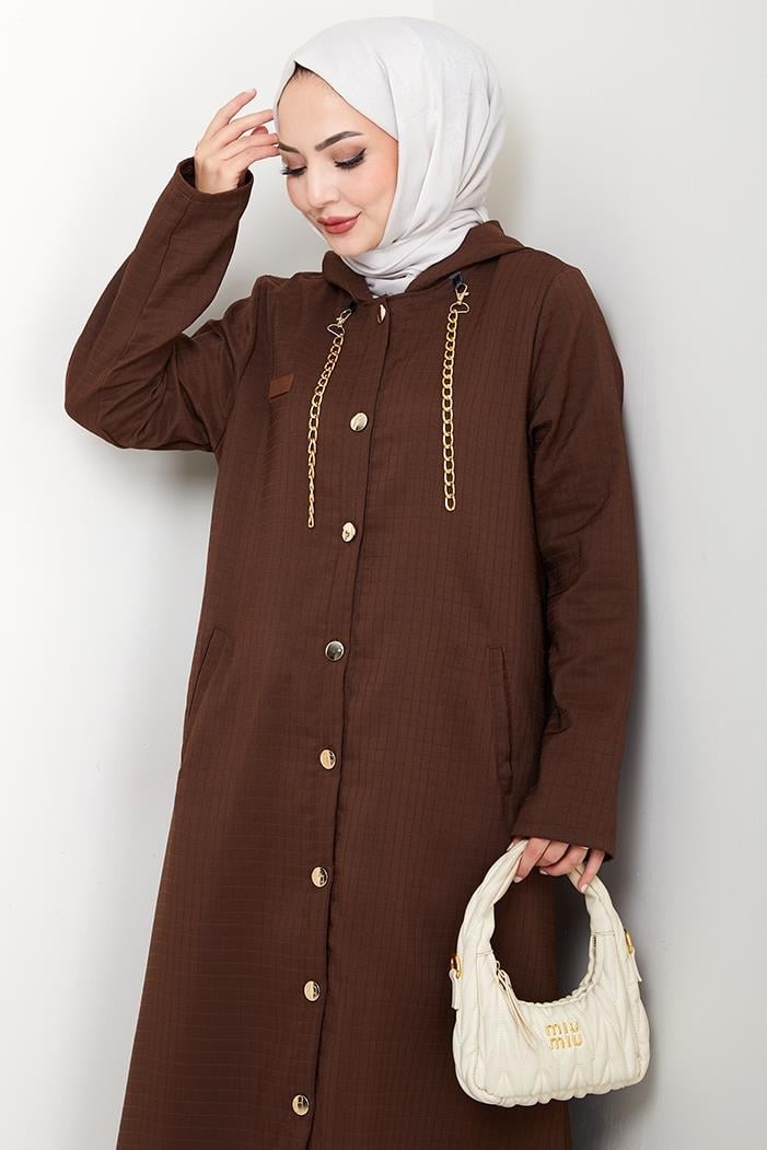 Zincir Detay Düğmeli Kapitone Kap 1647 - Kahve