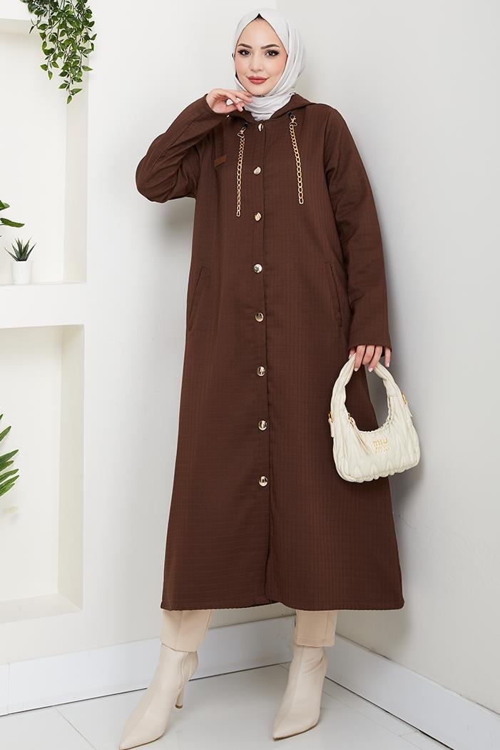 Zincir Detay Düğmeli Kapitone Kap 1647 - Kahve