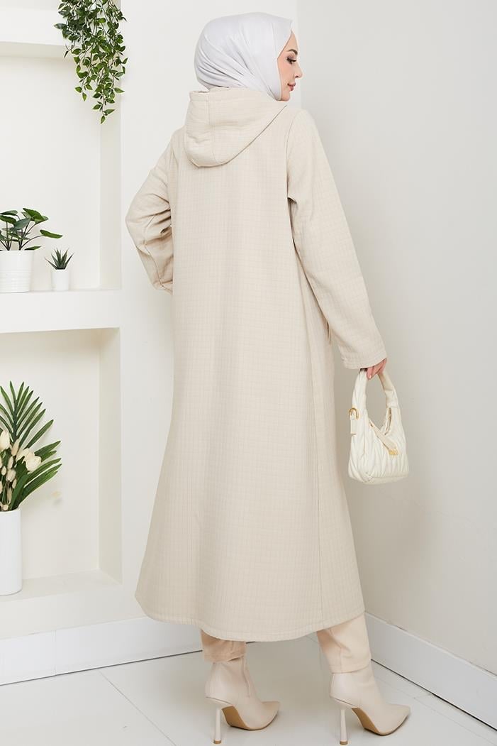 Zincir Detay Düğmeli Kapitone Kap 1647 - Taş