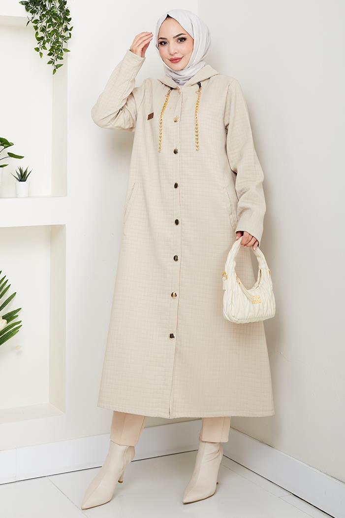 Zincir Detay Düğmeli Kapitone Kap 1647 - Taş