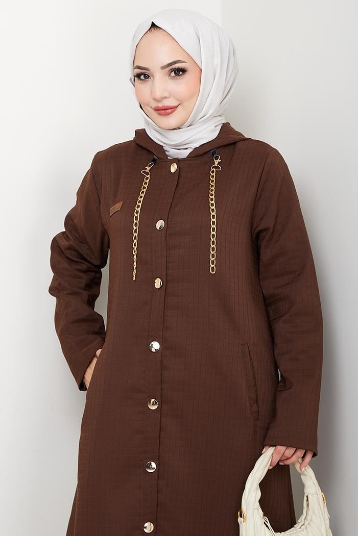 Zincir Detay Düğmeli Kapitone Kap 1647 - Kahve