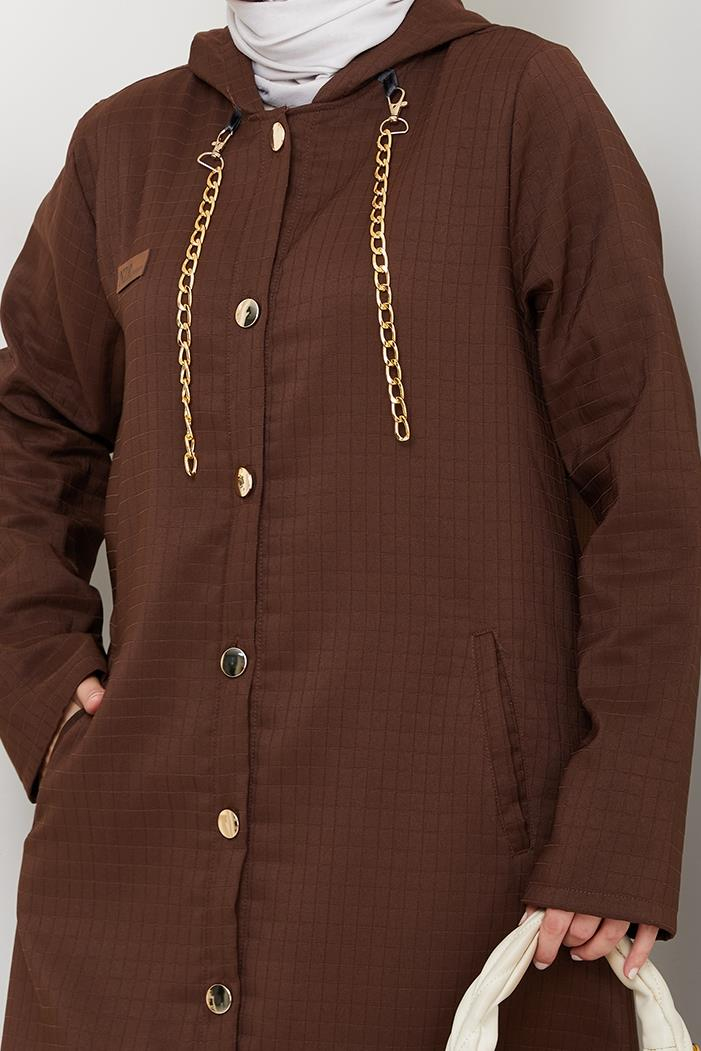 Zincir Detay Düğmeli Kapitone Kap 1647 - Kahve