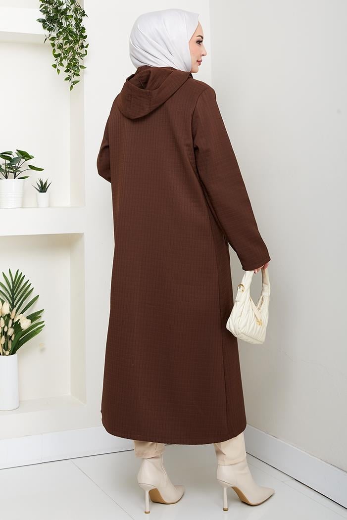 Zincir Detay Düğmeli Kapitone Kap 1647 - Kahve