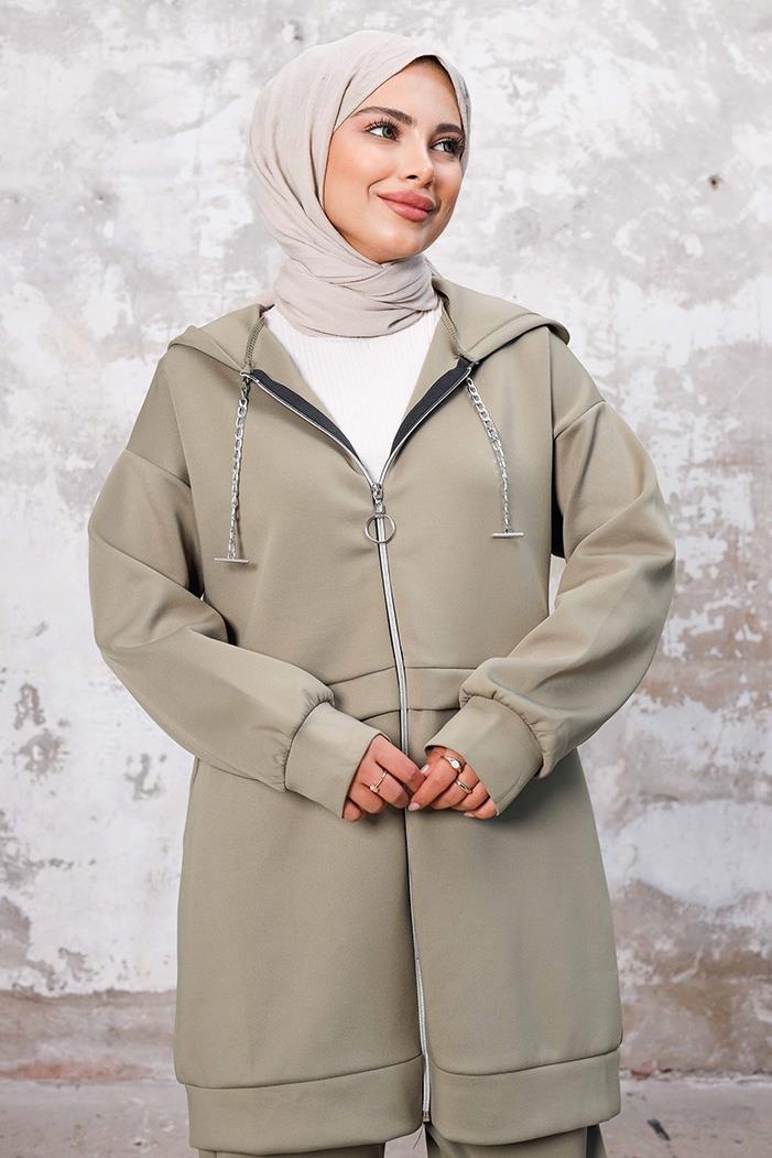 Zincir Detaylı Tunik Pantolon Scuba İkili Takım 1259 - Haki