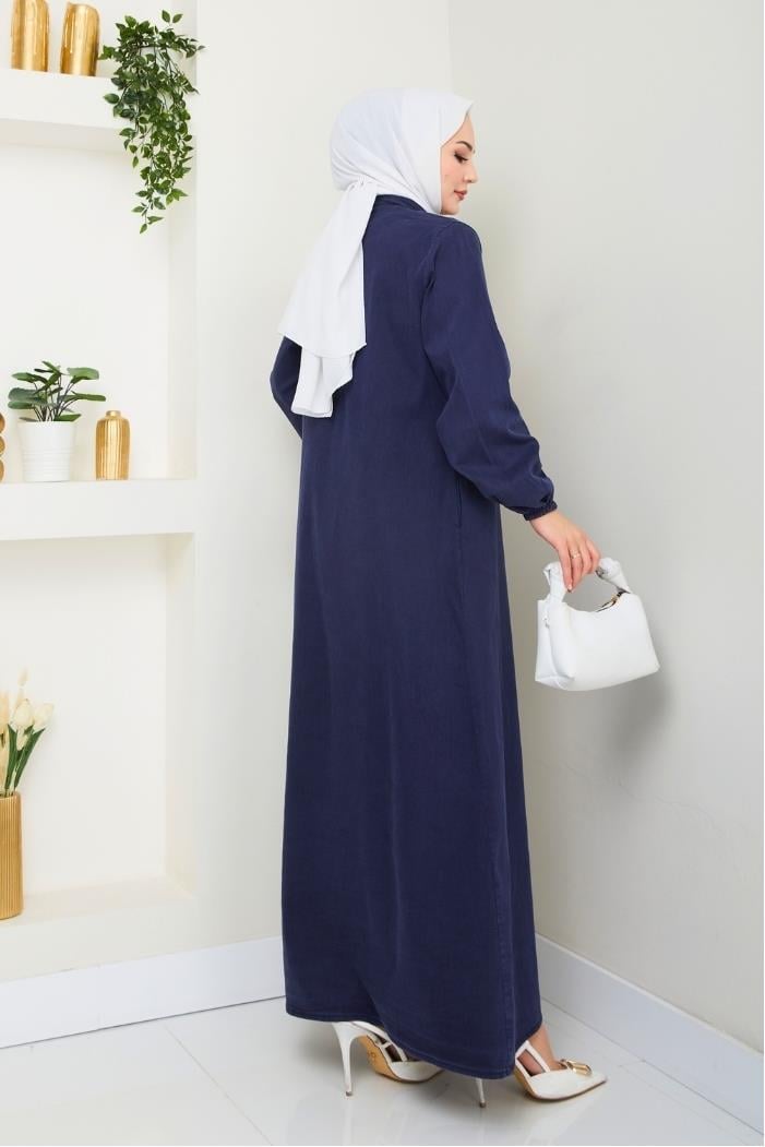 Ziyer Boydan Düğmeli Kot Elbise 1498 - Lacivert