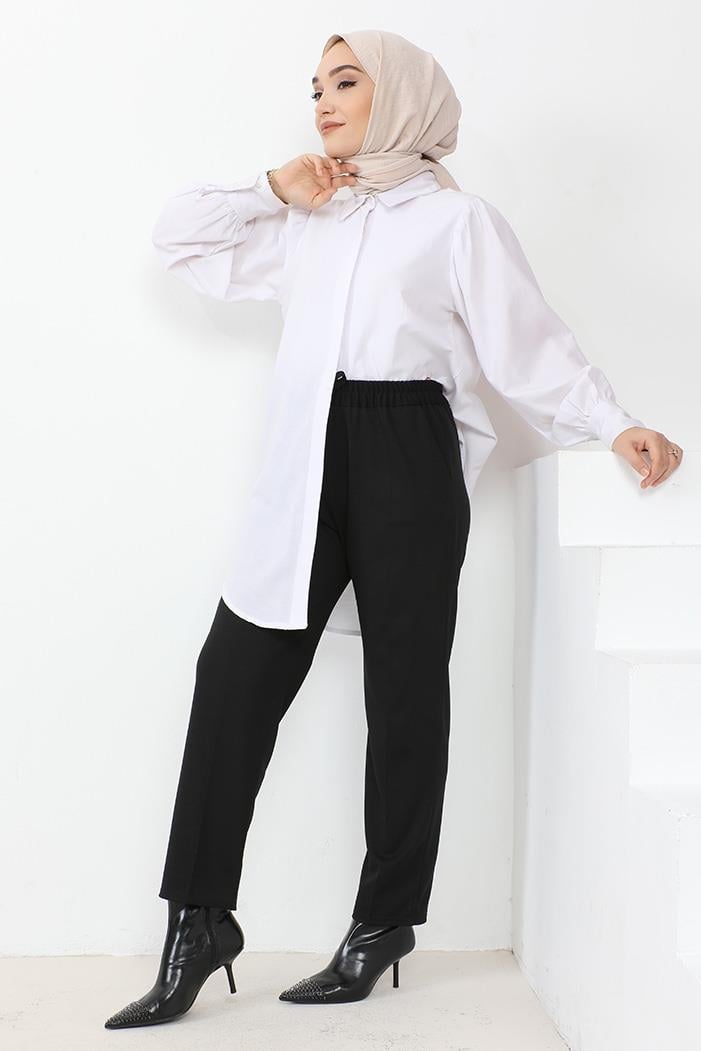 Zülal Beli Lastikli Cepli Pantolon 651 - Siyah