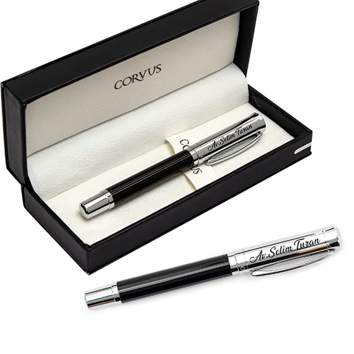 Corvus Exclusive İsme Özel Dolma Kalem Siyah Krom