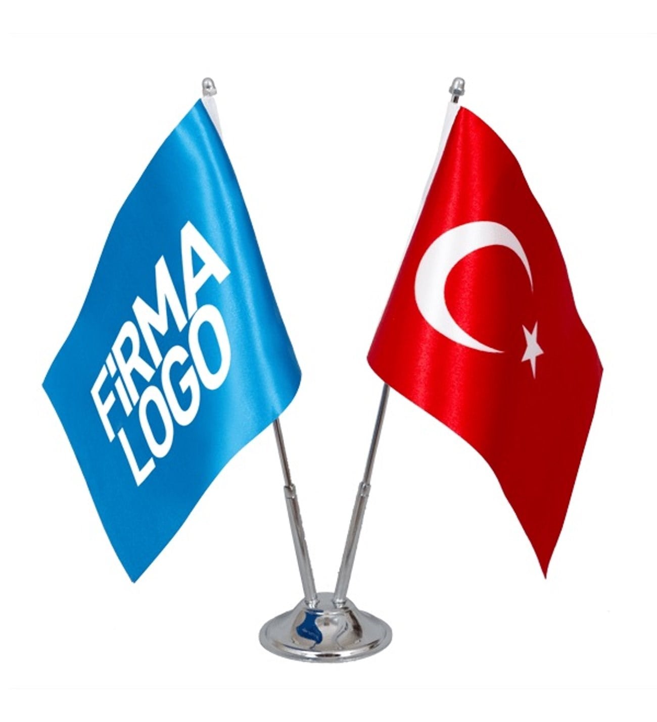 Firmaya Özel Çift Direkli Logolu Masa Üstü Bayrak