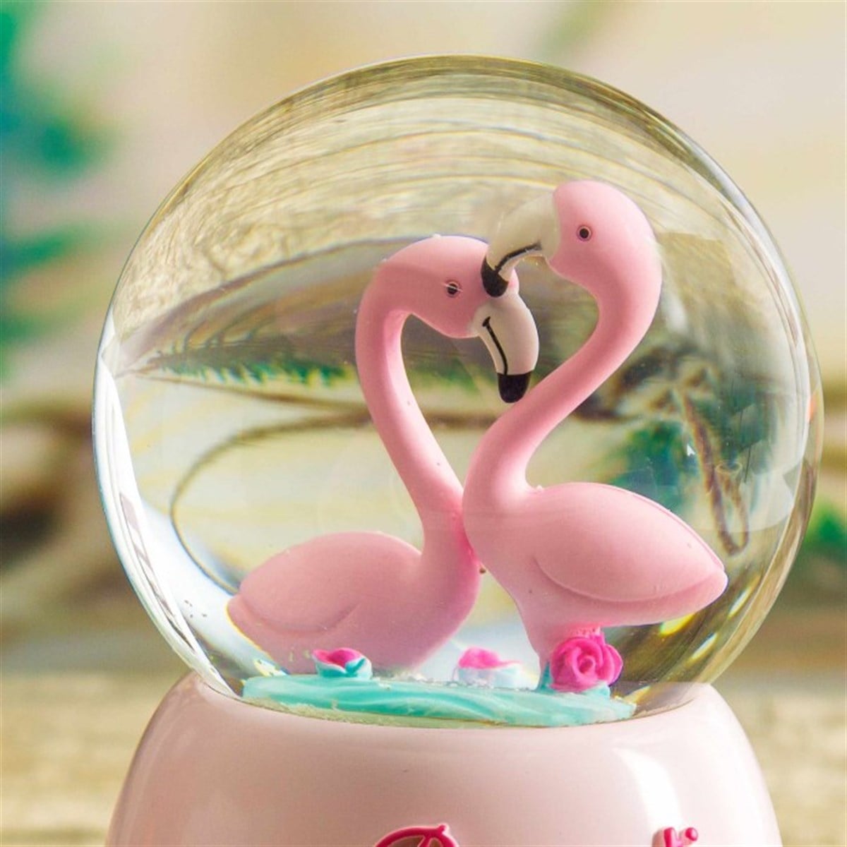 Flamingo Temalı Işıklı Kar Küresi ve Müzik Kutusu Büyük Boy