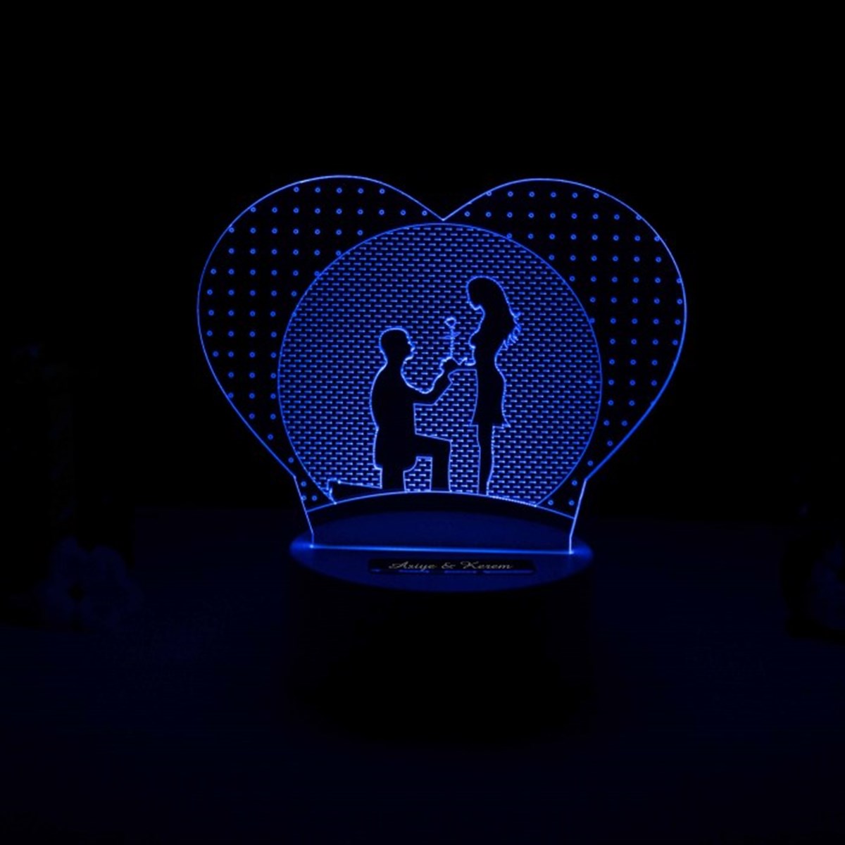 İsme Ö​zel 3 Boyutlu Romantik Çift Temalı Gece Lambası