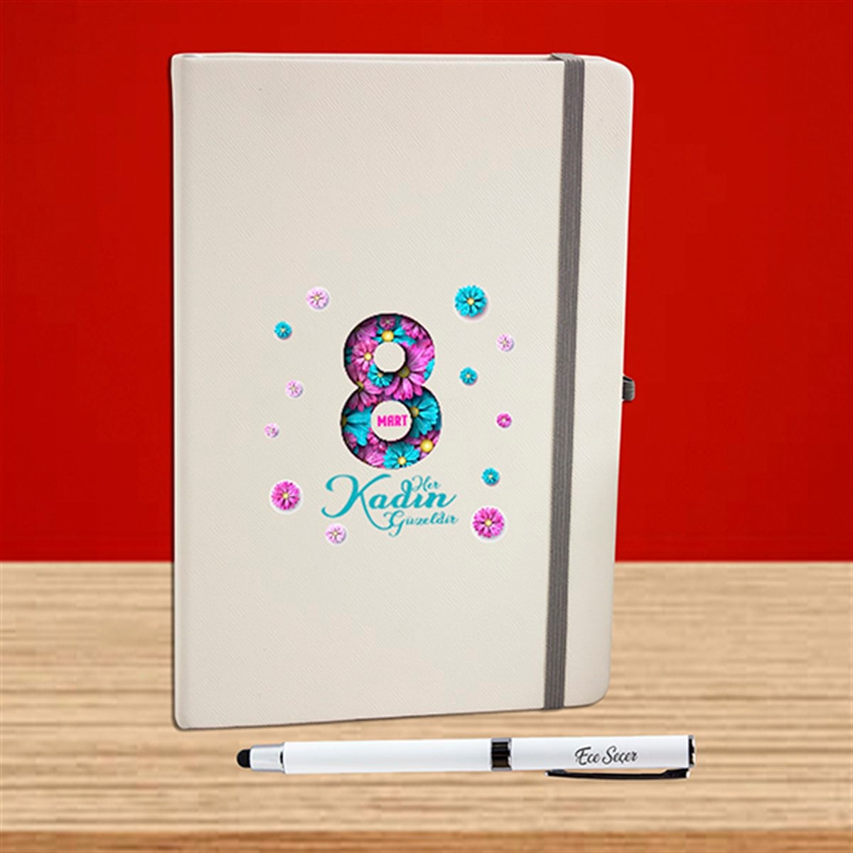 İsme Özel 8 Mart Kadınlar Günü Temalı Defter ve Kalem Seti - Her Kadın Güzeldir