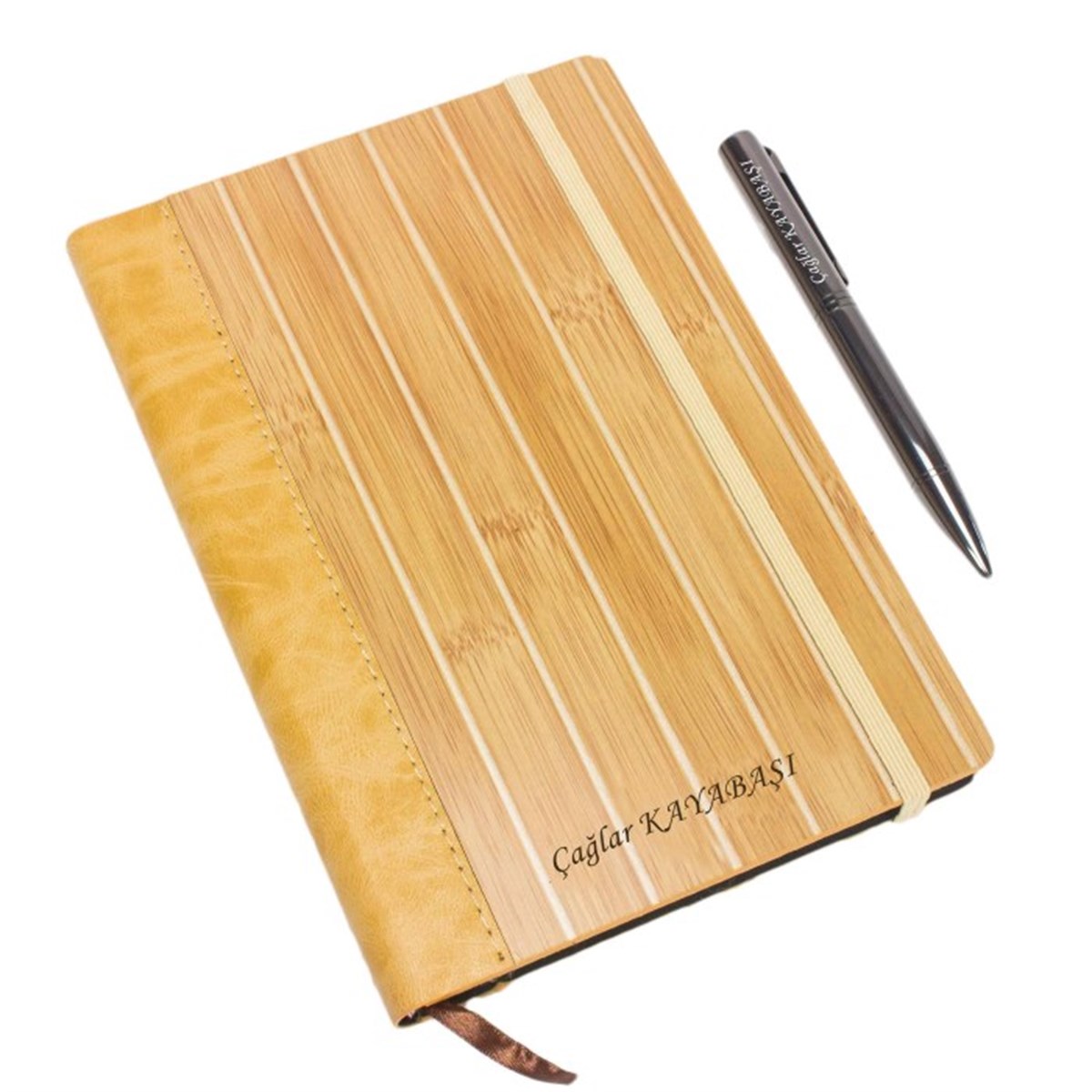 İsme Özel Ahşap Lastikli Defter ve Kalem Seti