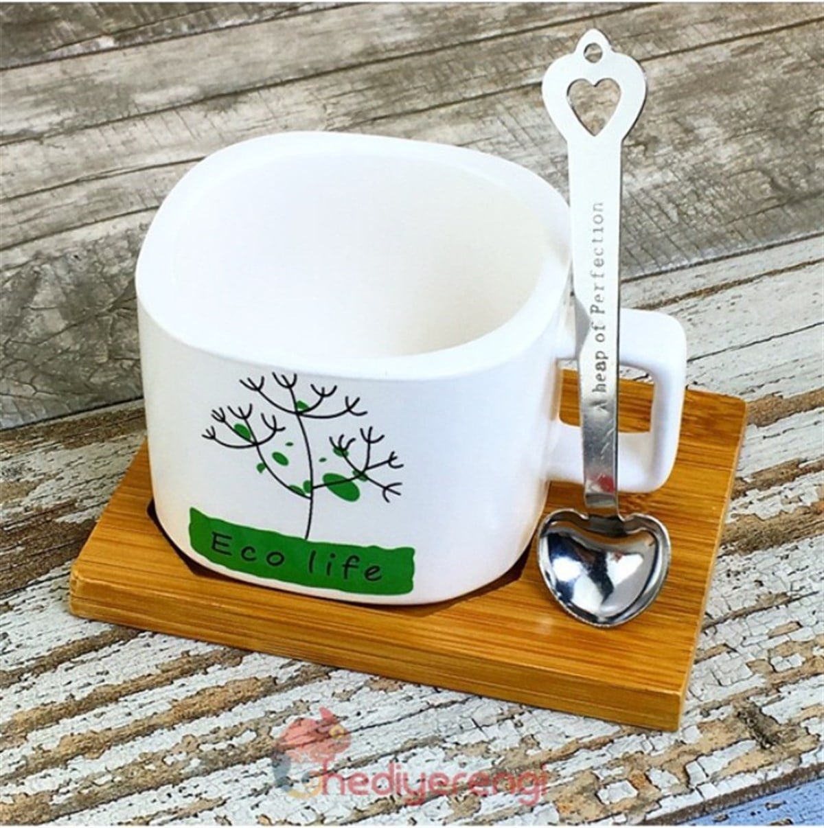 İsme Özel Ahşap Tepsili Kahve Çay Fincanı Seti - Eco Life M2