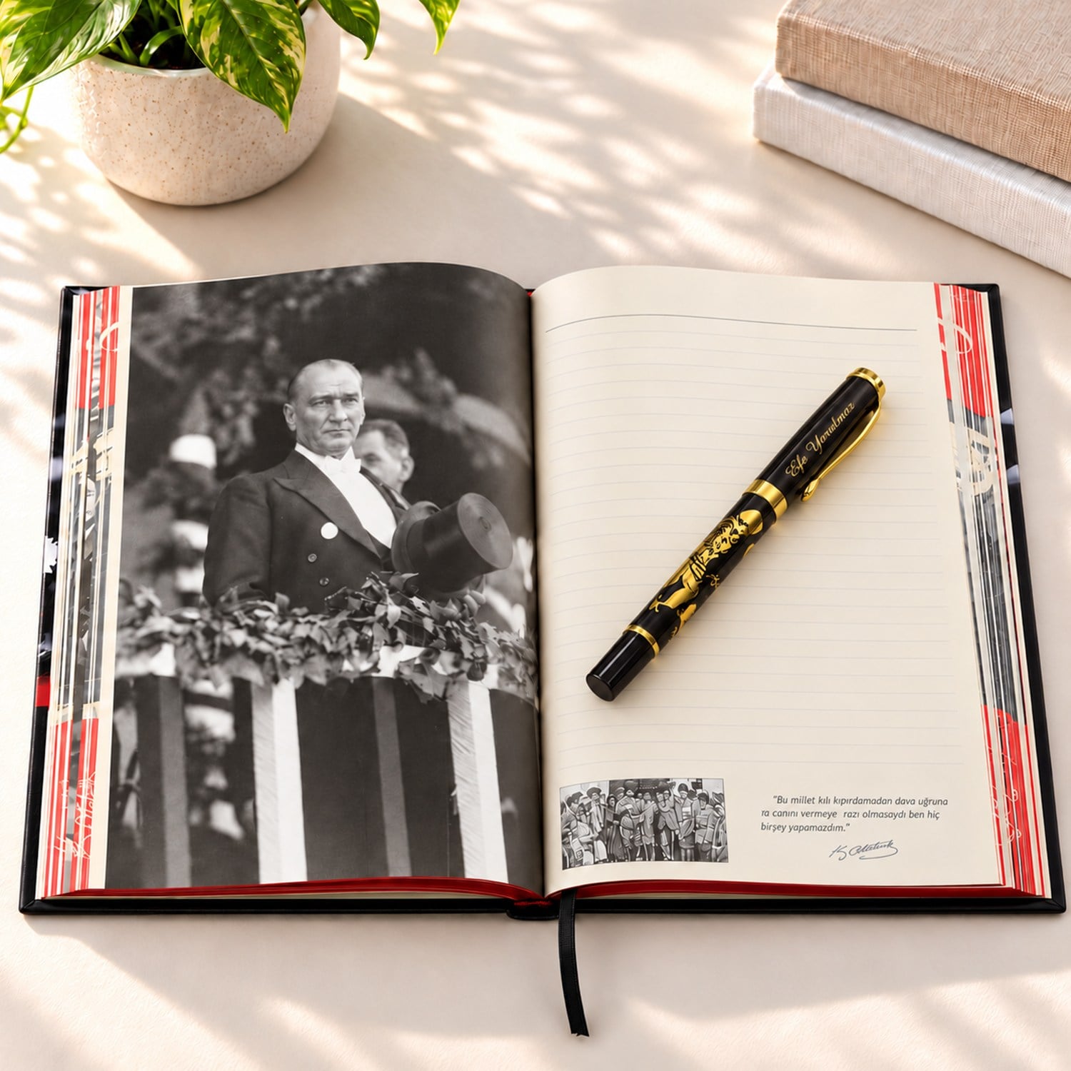 İsme Özel Atatürk Defter ve Roller Kalem Seti Tasarım Kutulu