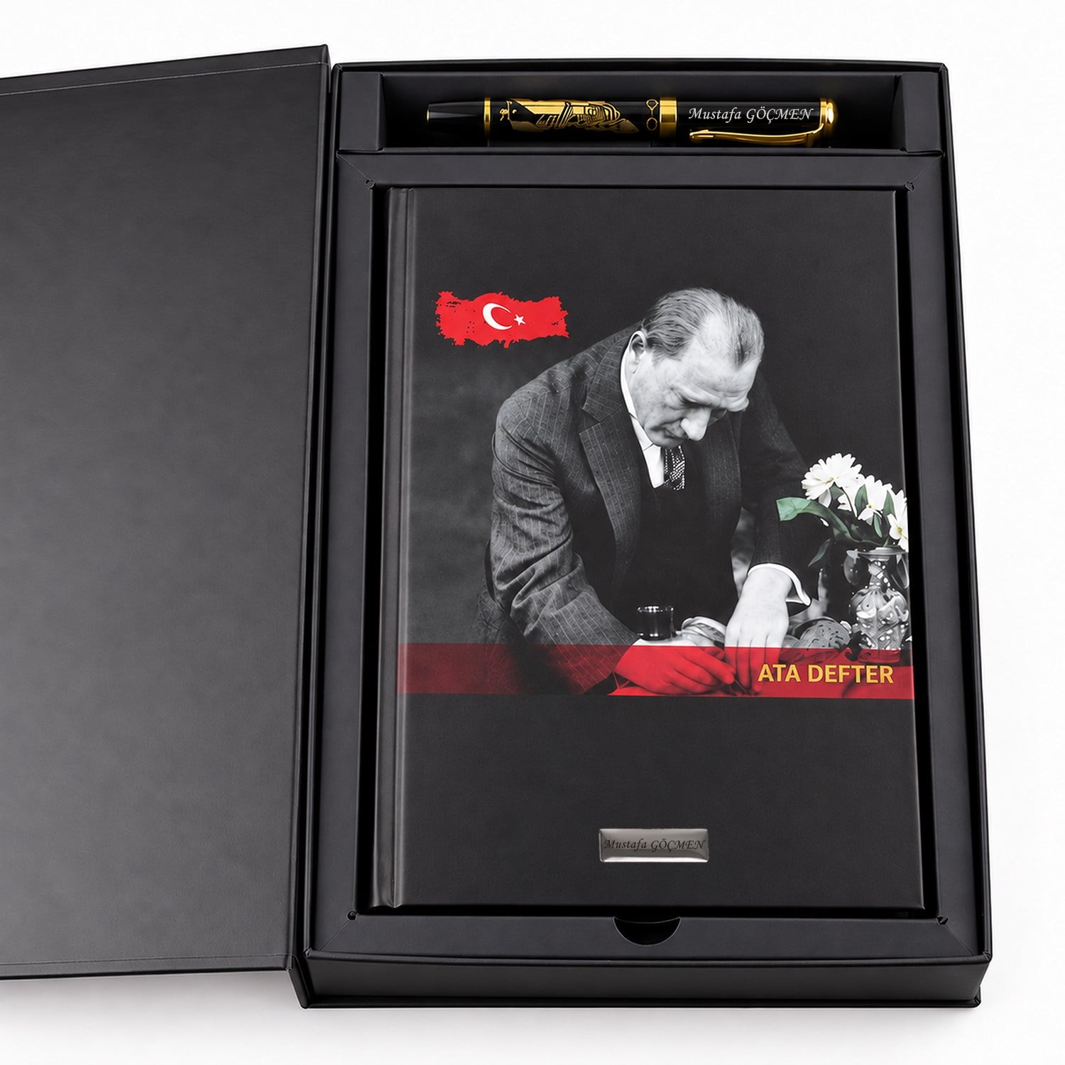 İsme Özel Atatürk Defter ve Roller Kalem Seti Atatürk Temalı Kutulu