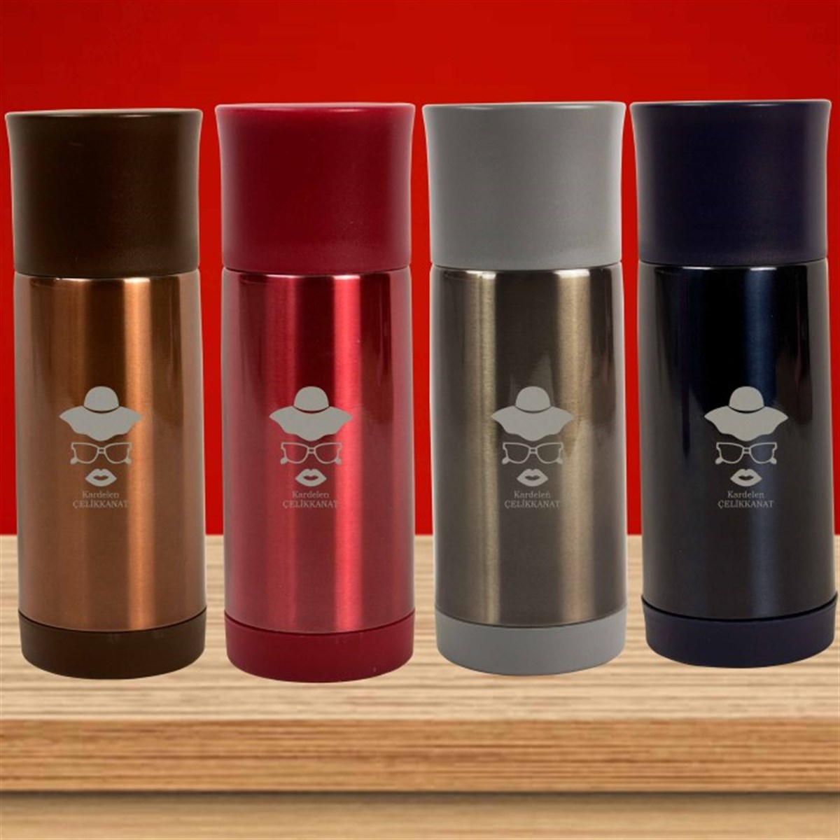 İsme Özel Bardak Kapaklı Vakumlu Çelik Termos 300 ML - Kadın