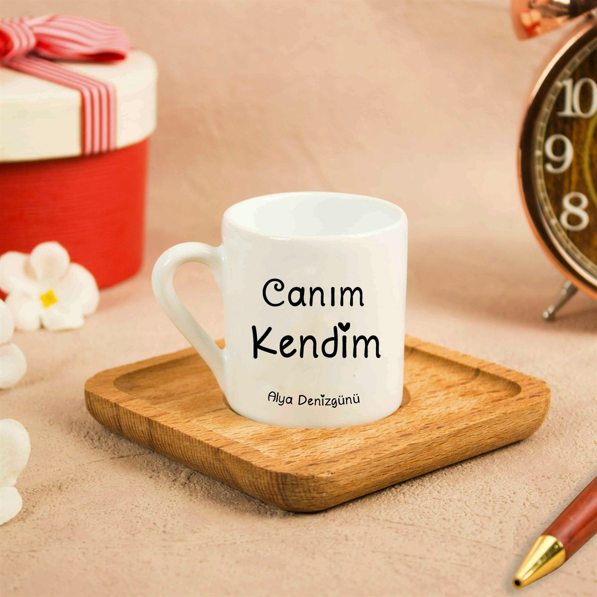 İsme Özel Canım Kendim Temalı Ahşap Altlıklı Fincan Seti