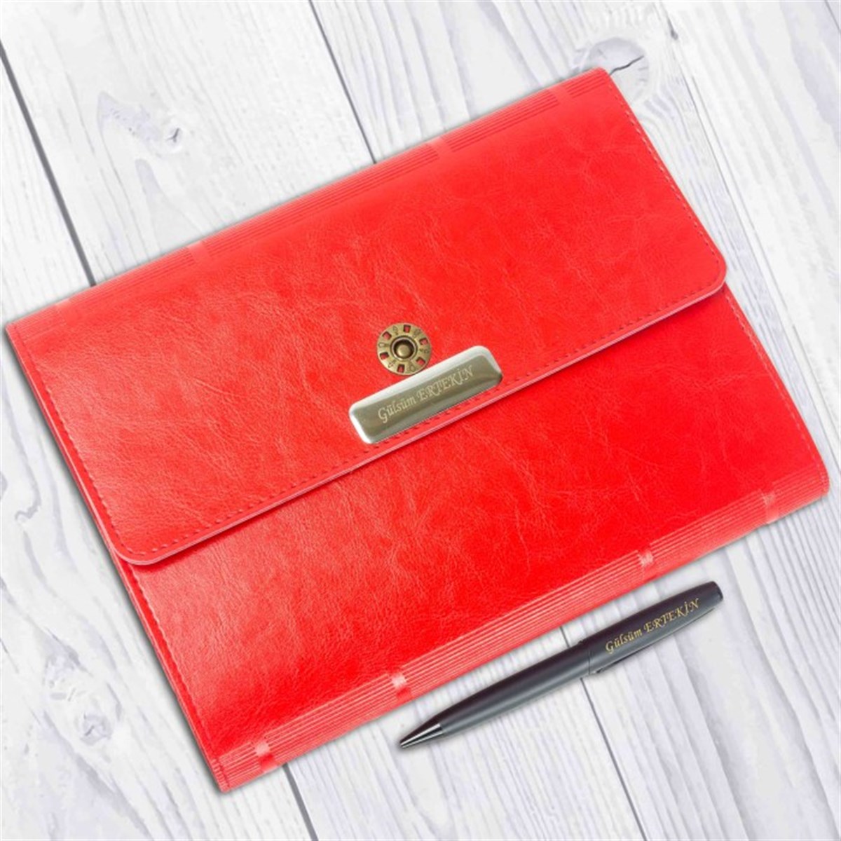 İsme Özel Çantalı Organizerli Premium Defter ve Kalem Seti Kırmızı