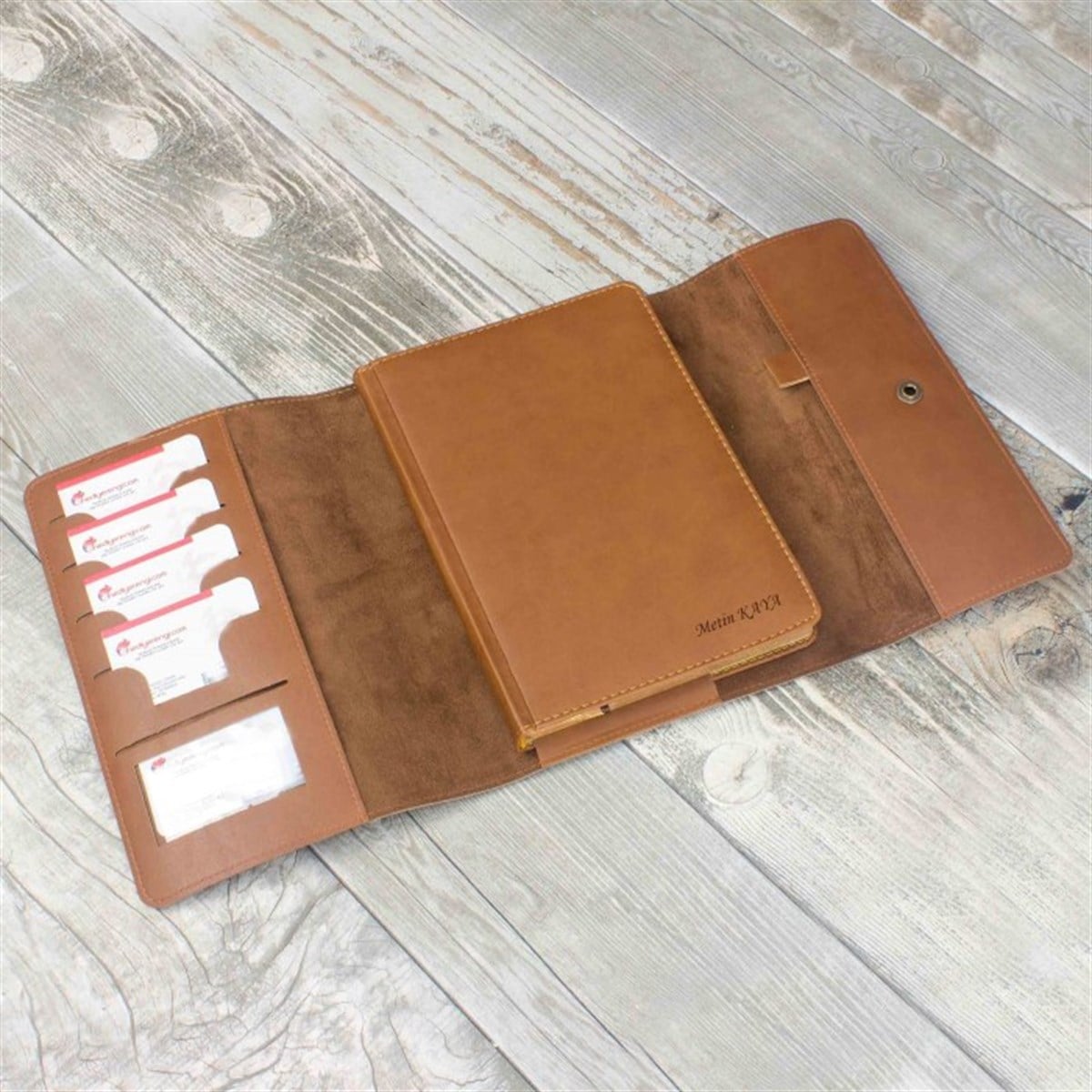 İsme Özel Çantalı Organizerli Premium Defter ve Kalem Seti Taba