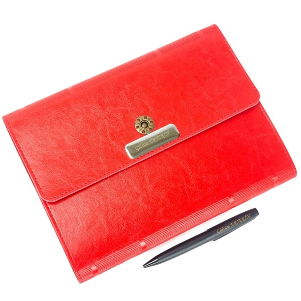 İsme Özel Çantalı Organizerli Premium Defter ve Kalem Seti Kırmızı