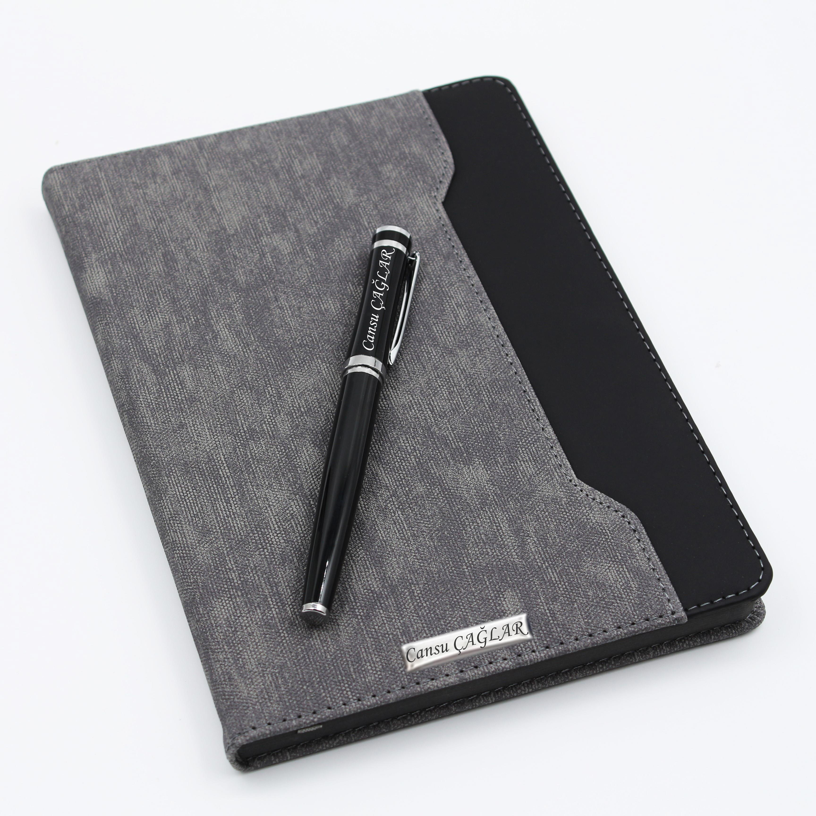 İsme Özel Çift Renkli Premium Defter ve Roller Kalem Seti - Renk Seçenekli