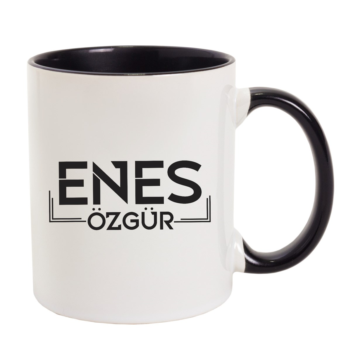 İsme Özel Çizgi Çerçeveli Kupa Bardak Siyah Renk Detaylı