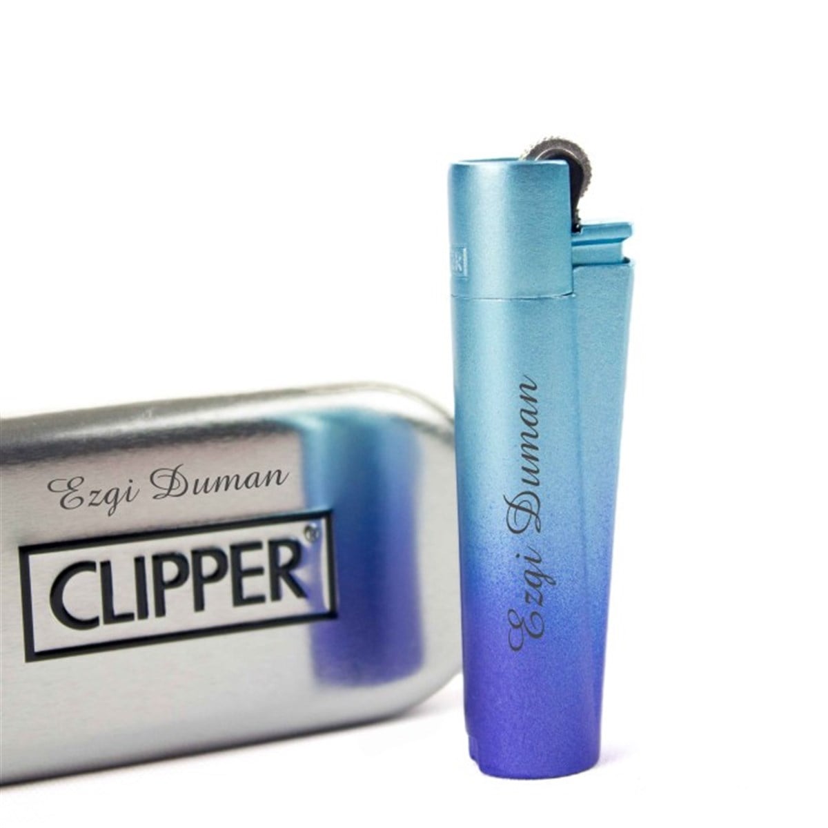 İsme Özel Clipper Marka Metal Çakmak Buz Mavisi