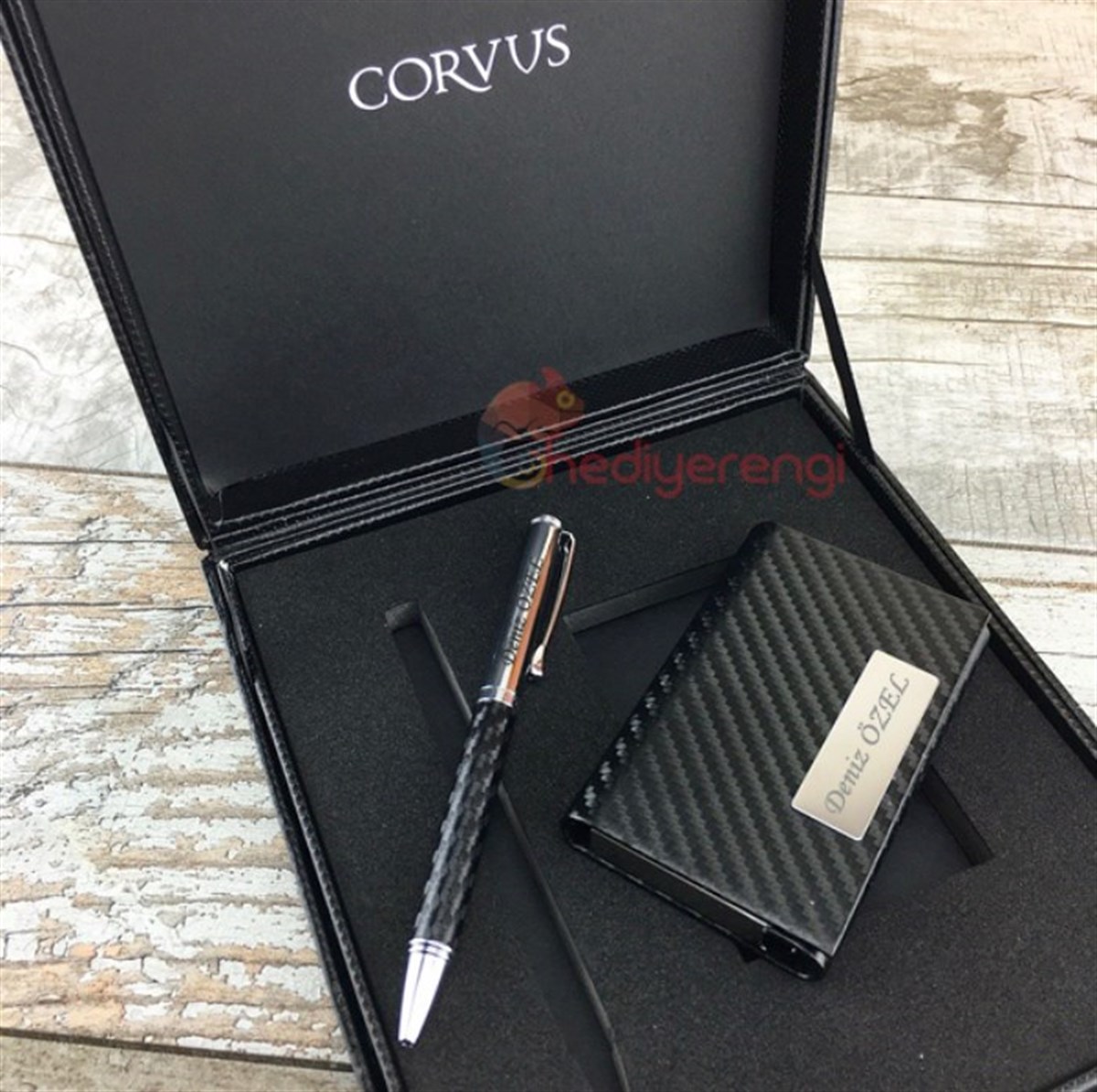 İsme Özel Corvus Kartvizitlik ve Tükenmez Kalem Seti CV06